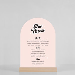 Arched Retro Bar Menu Sign | Wedding Table Sign | 5x7 Drink Sign | Event Signage | 8 x 10 Signage