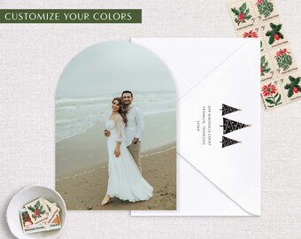 Arched Minimalist Christmas Photo Card | Married & Merry | Wedding Christmas Card | Customizable | Printed Cards and Envelopes
