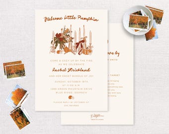 Welcome Little Pumpkin Digital Invitation | Pumpkins Autumn Fall Ribbons | Printable Baby Shower Invite | Baby Sprinkle | Pumpkin Patch 5x7
