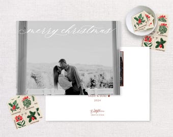 Classic Christmas Script Photo Card | Printable Photo Card | Script Minimalistic | Family Christmas Card | Modern Christmas | Pets Christmas