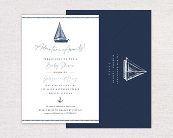 Nautical Baby Shower Invitations | Rehearsal Dinner | Ocean Sailboat Invitation | Custom Invitation