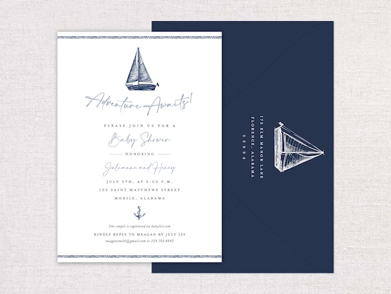 Nautical Baby Shower Invitations | Rehearsal Dinner | Ocean Sailboat Invitation | Custom Invitation