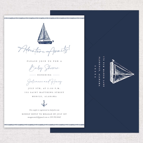 Nautical Baby Shower Invitations | Rehearsal Dinner | Ocean Sailboat Invitation | Custom Invitation