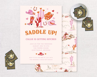 Cowgirl Bachelorette Digital invite | Customizable Western | Saddle Up Last Ride Getting Hitched | Valentine Cowgirl | Printable Template