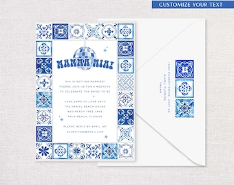 Mamma Mia Bachelorette Weekend Invitations | Santorini Greece Inspired Printed Cards | Bride to Be | Bach Weekend | Bach Party | ABBA