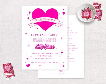 Malibu Barb Bachelorette Digital Download | Come on Barb | Bridal Bachelorette Party | Birthday Hot Pink Hearts | Ken Barb Head | Printable