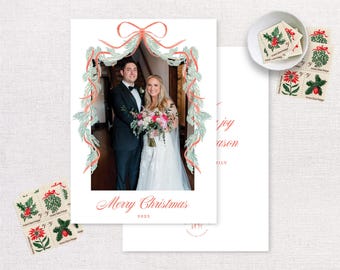 Christmas Garland Ribbon Photo Digital Download | Printable Photo Card | Married and Married | First Christmas | Red and Green Ribbon