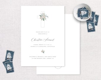 Baby Dedication Cross Invite | Christian Dedication Invitation | Floral Cross Template | Baby Christening Baptism | Digital Download ONLY