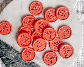 Poppy Wax Seal | Floral Wax Seal Stamp | 25 Wax Seal Set | Hand Stamped | Handmade | Save the Date Stamps | Spring Wedding