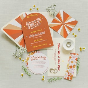 Retro Floral Wedding Suite | 70s Wedding Stationery | Vibrant Color Wedding Suite | Printed Wedding Invitations