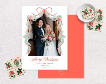 Christmas Garland Ribbon Photo Digital Download | Printable Photo Card | Married and Married | First Christmas | Red and Green Ribbon