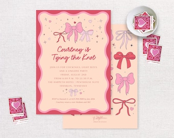 Tying the Knot Bachelorette Printed Invite | Ribbons and Bows | Girly Pink Valentine | 5x7 Wedding Shower | Lingerie Shower | Baby Shower