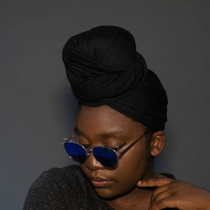 Black Viscose Jersey Headwrap, Plain Turban Headscarf, Soft Stretchy Headwrap UK
