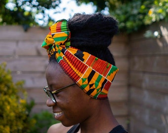 Kente African Print Headwrap, Kente Headwrap, Ankara Headwrap, Print Headscarf, Turban, Wax Print Headband, Wax Print Cotton