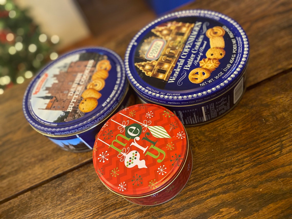 Vintage Danish Butter Cookie Tins Merry Christmas Tin Etsy