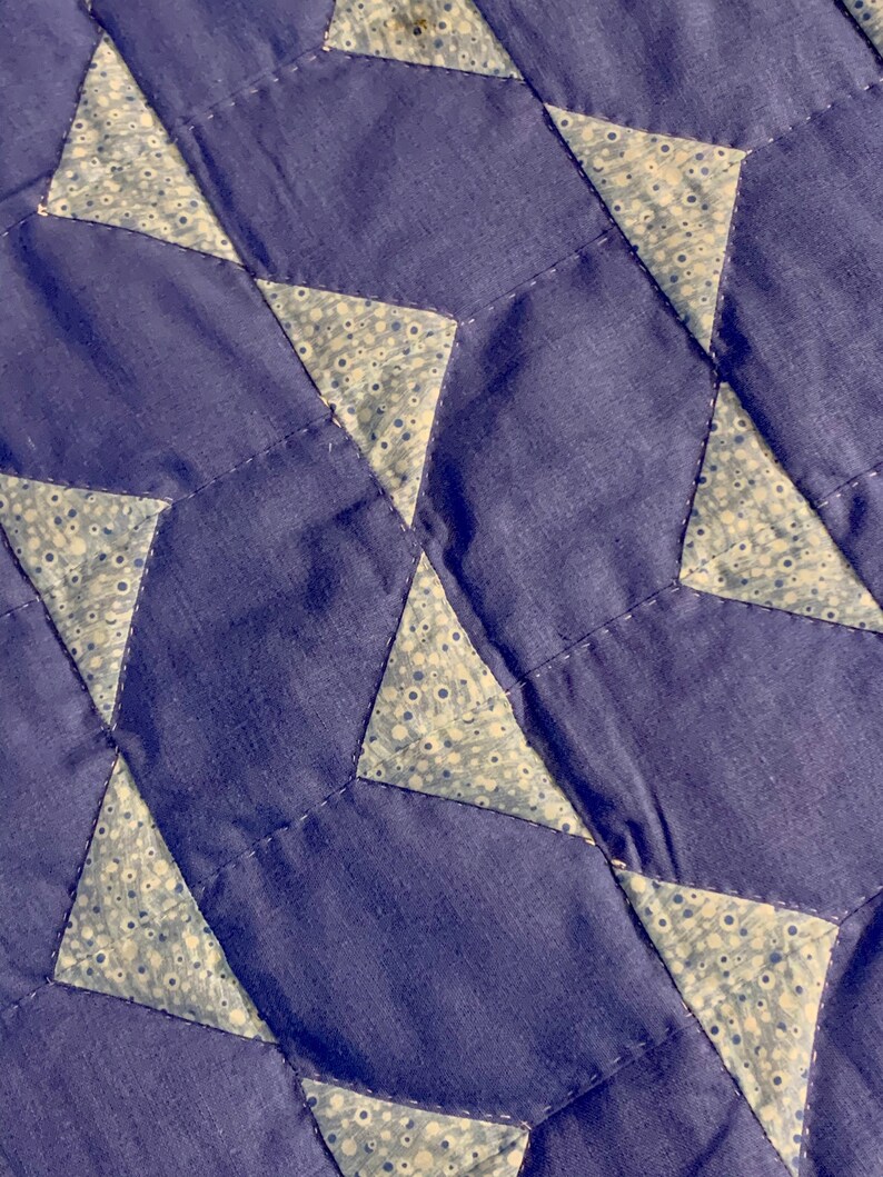 Vintage Hand Stitched Baby Quilt Blue Chevron Quilt Pattern Etsy