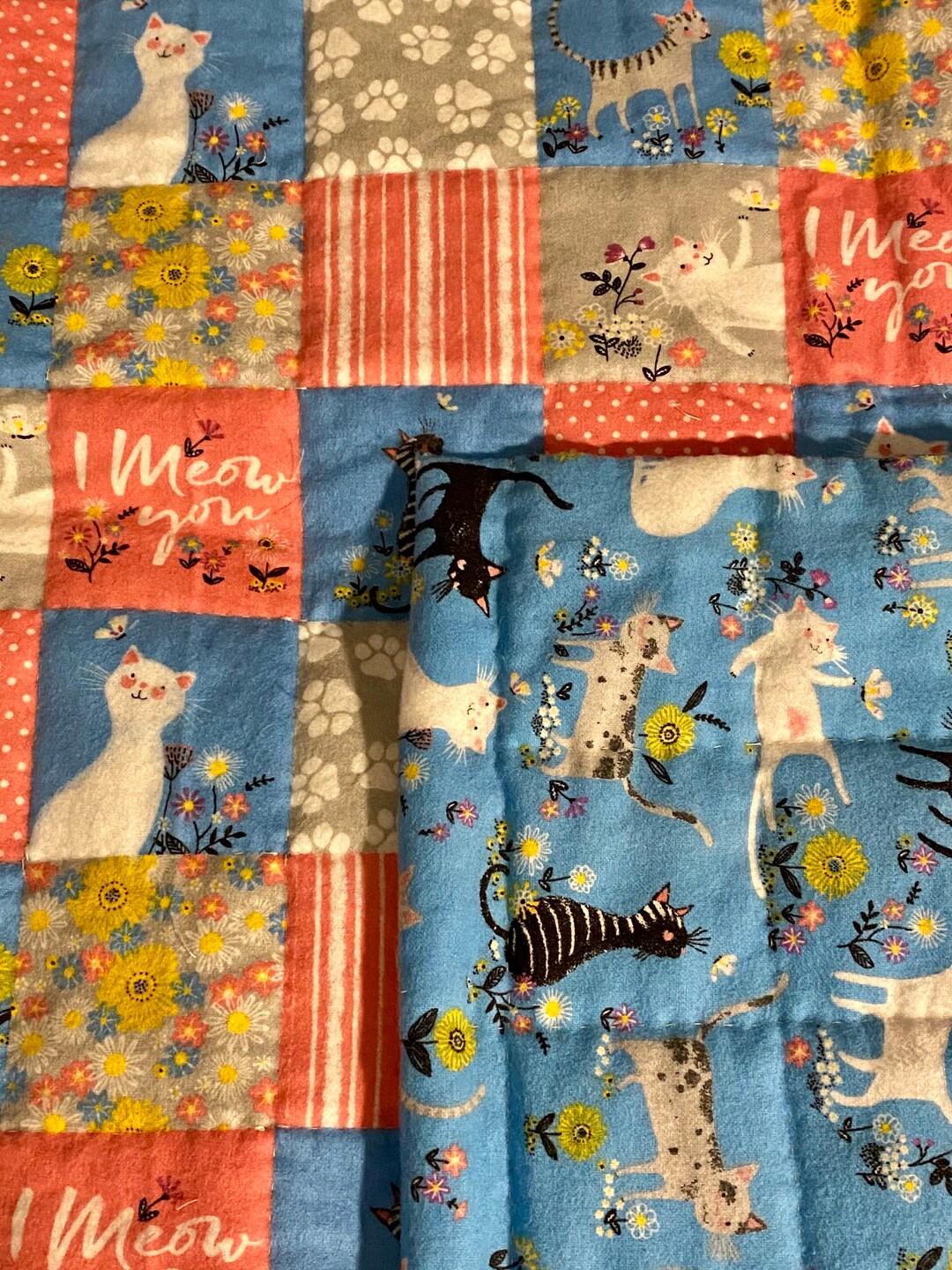 Hand Stitched Baby Quilt Cats Baby Quilt Kitty Cat Toddler Etsy
