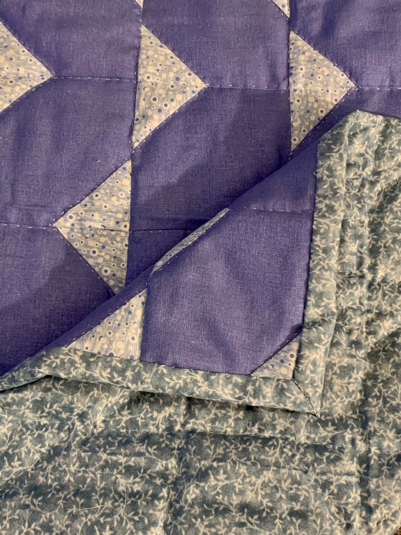 Vintage Hand Stitched Baby Quilt Blue Chevron Quilt Pattern Etsy