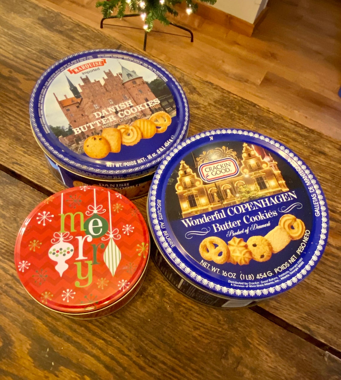 Vintage Danish Butter Cookie Tins Merry Christmas Tin Etsy