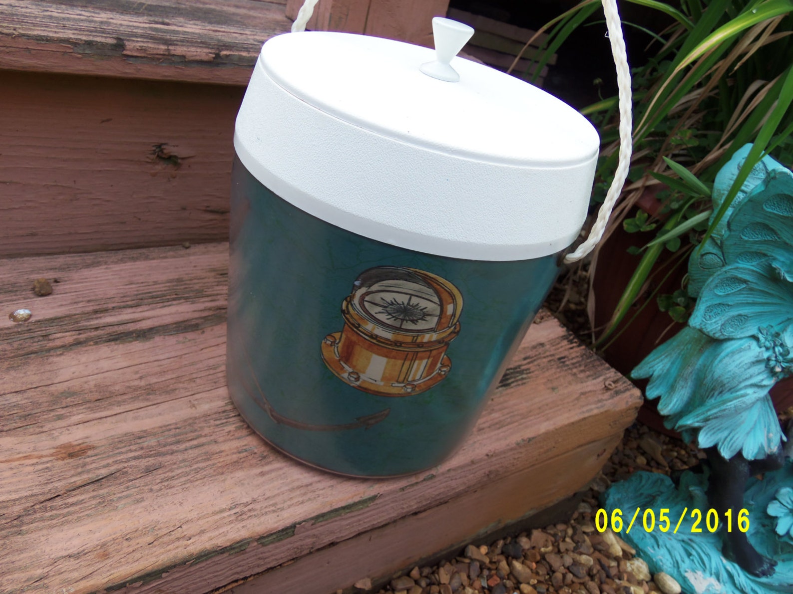 Nautical Ice Bucket Retro Plastic Ice Bucket Ocean Ice Etsy