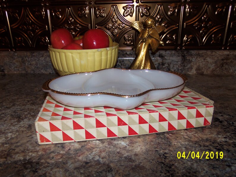 Fire King Relish Dish Milk Glass Divided Dish Oven Ware Etsy