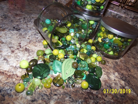 craft items - 4mm green and gold striped glass beads supplies jewelry destash