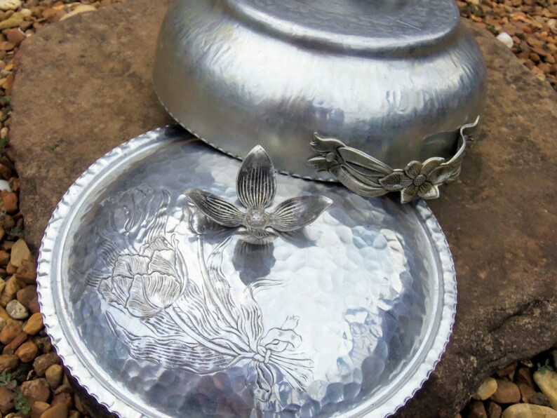 Hammered Aluminum Serving Bowl Hammered Etched Bowl with Lid Etsy