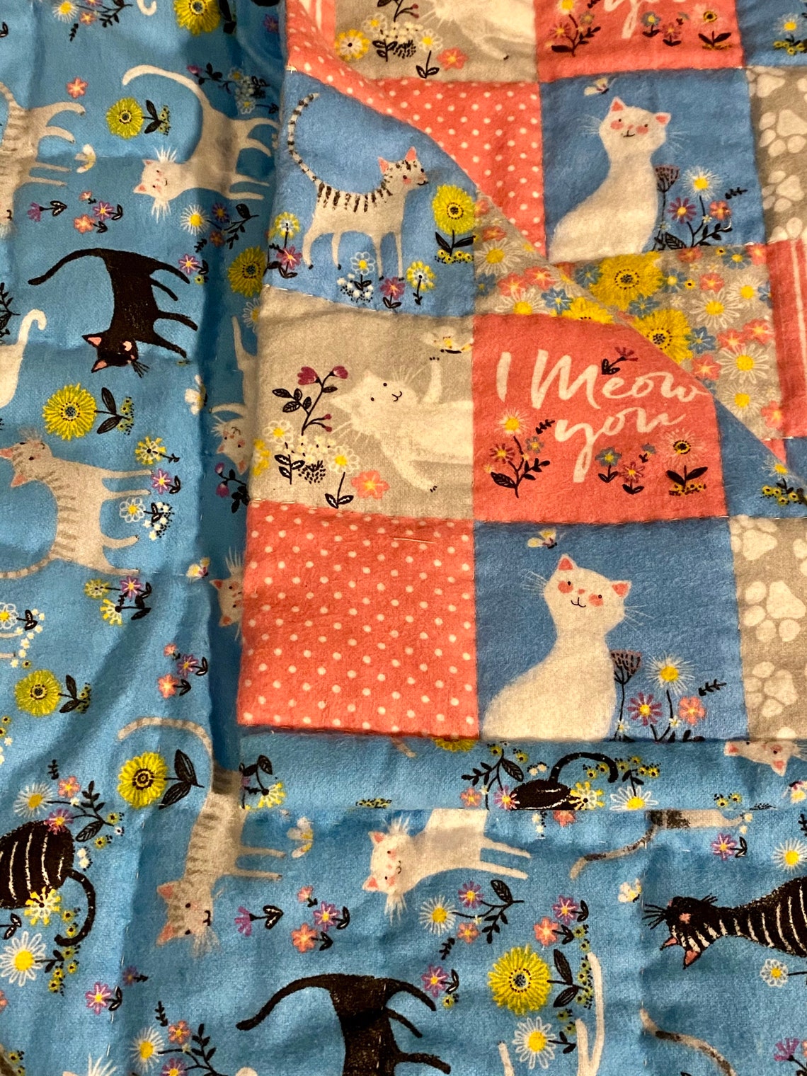 Hand Stitched Baby Quilt Cats Baby Quilt Kitty Cat Toddler Etsy
