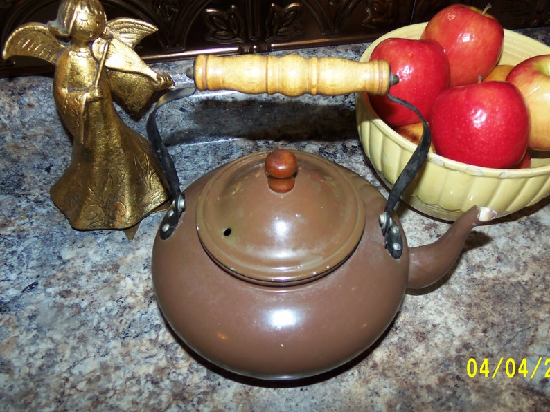 Brown Enamelware Tea Kettle Made in Taiwan Tea Kettle Etsy
