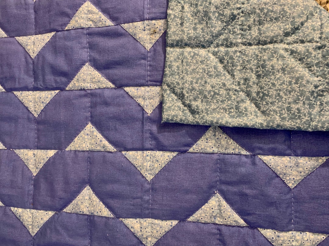 Vintage Hand Stitched Baby Quilt Blue Chevron Quilt Pattern Etsy