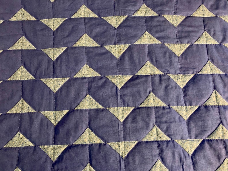 Vintage Hand Stitched Baby Quilt Blue Chevron Quilt Pattern Etsy