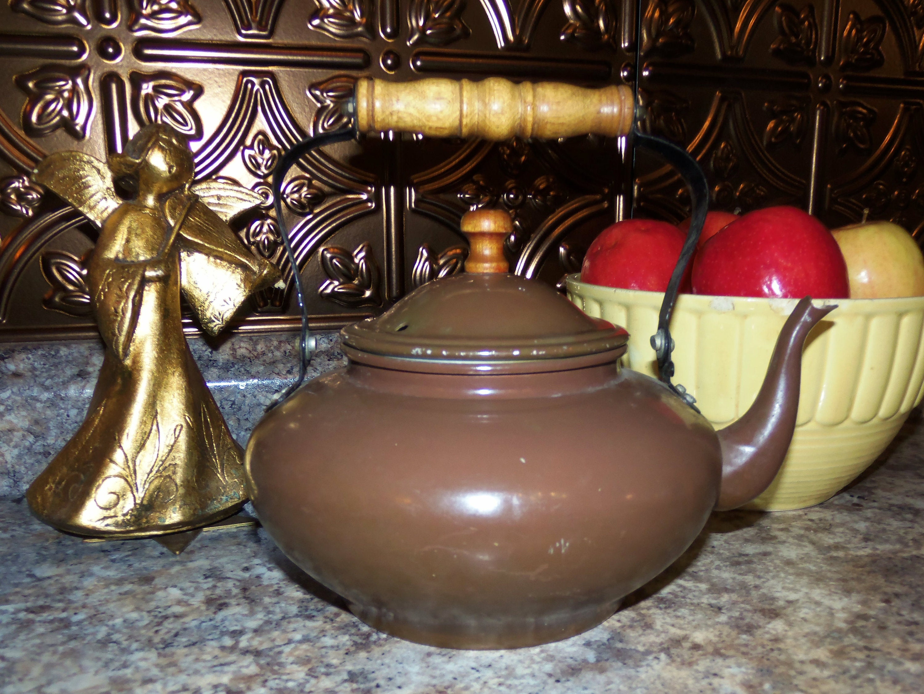 Brown Enamelware Tea Kettle Made In Taiwan Tea Kettle Etsy