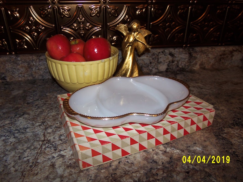 Fire King Relish Dish Milk Glass Divided Dish Oven Ware Etsy