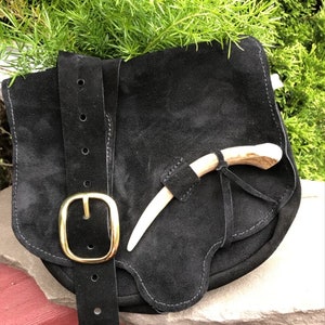 WOMENS CASUAL PURSE Suede Leather Pouch w/Deer ANTLeR Closure
