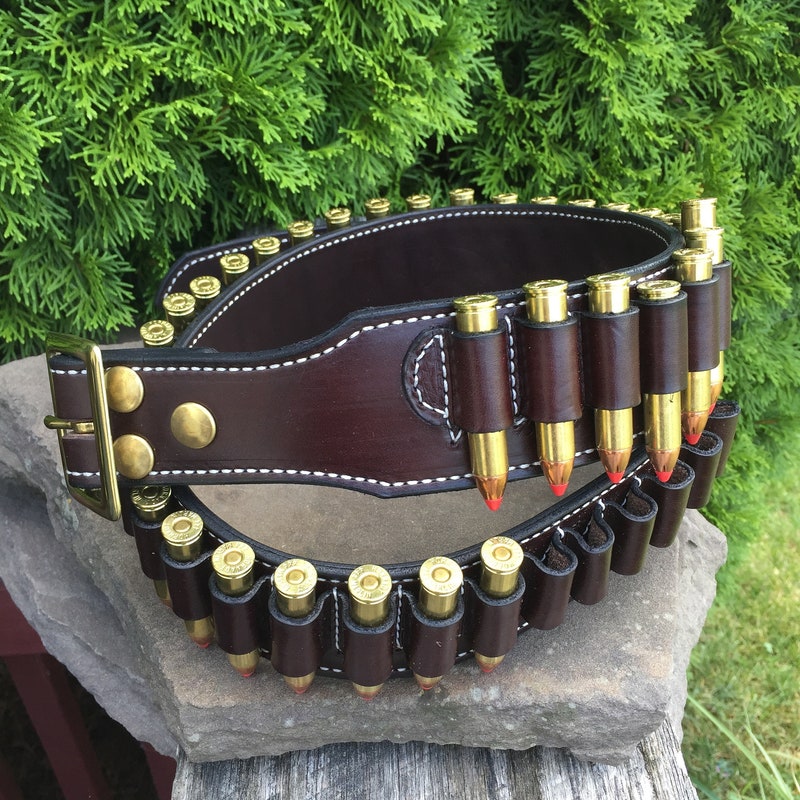 Cartridge Belt 2-1/4&quot; 2 PLY Our Finest Quality Leather Blk, Dk Brn, Russ, Nat Oil, Custom work for the Single Action Shooting Society. USA