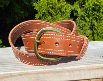 Concealed Carry Belt, 2-Ply Top Grain Leather  Amish Made, Double Stitched, USA Buckles