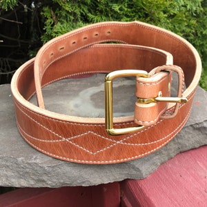 FANCY SHOOTING Belt 1 and 2 ply, No Cartridge Loops, Fancy Stitching, 2-1/4" Wide, Top Grain, Black, Dark Brown, Russet, Nat Oil, USA