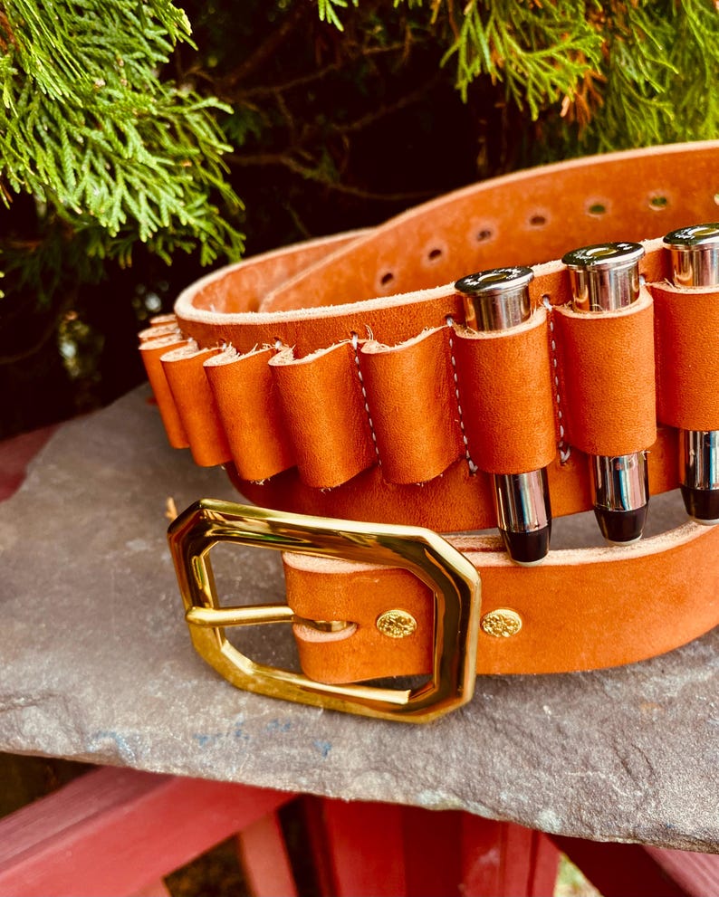 Cartridge Belts, RUSSET, 1 Ply, Leather shown in 2.25 in wide, Top Grain Leather, 30 Loops, USA image 1