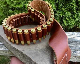 Brown two tone Leather Bandolero Bandolier Belt for 12 GU guage shotgun shells 