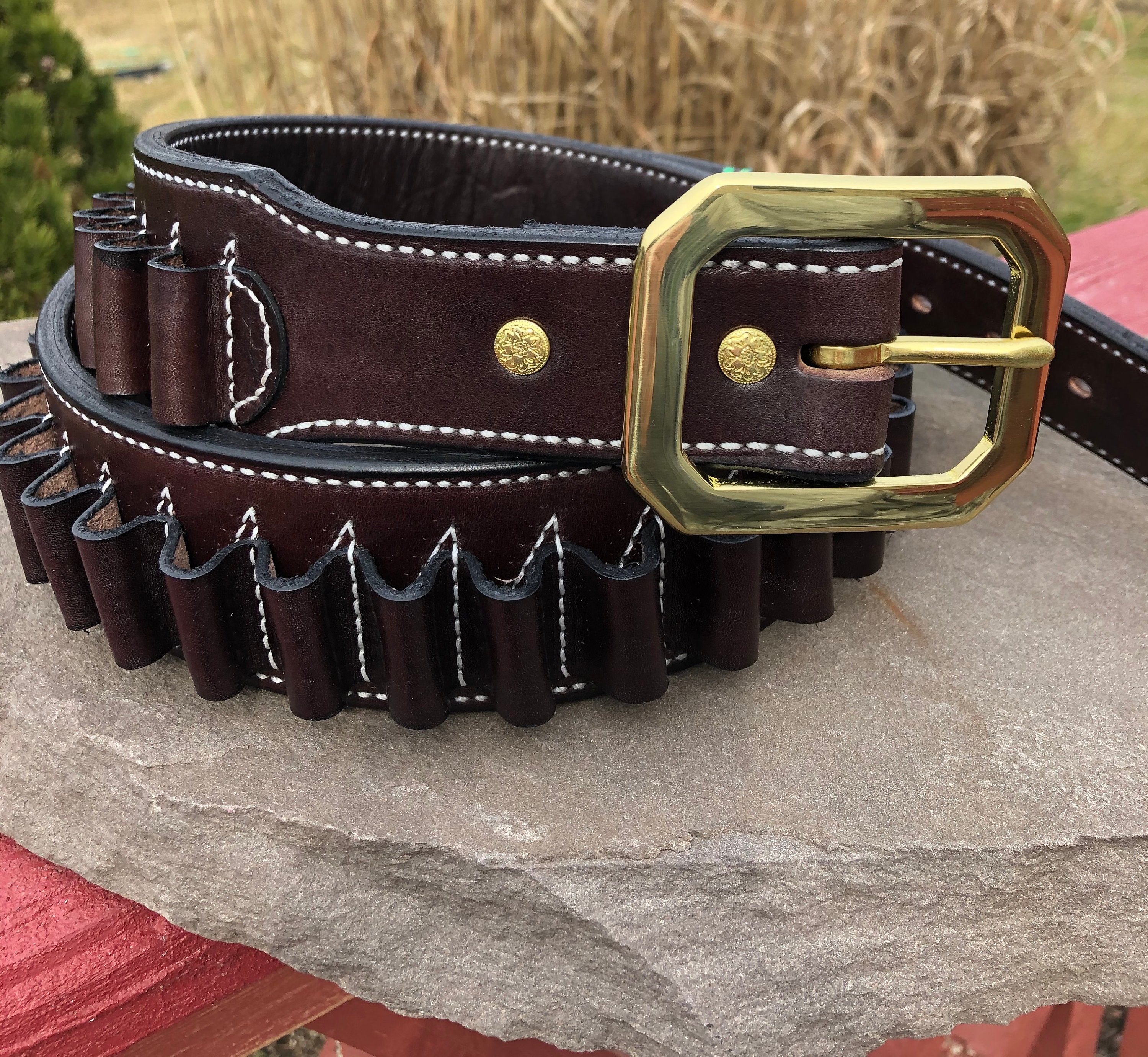Cartridge Belt 2-1/4&quot; 2 PLY Our Finest Quality Leather Blk, Dk Brn, Russ, Nat Oil, Custom work for the Single Action Shooting Society. USA