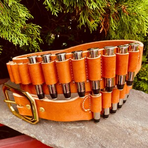 Cartridge Belts, RUSSET, 1 Ply, Leather shown in 2.25 in wide, Top Grain Leather, 30 Loops, USA image 2