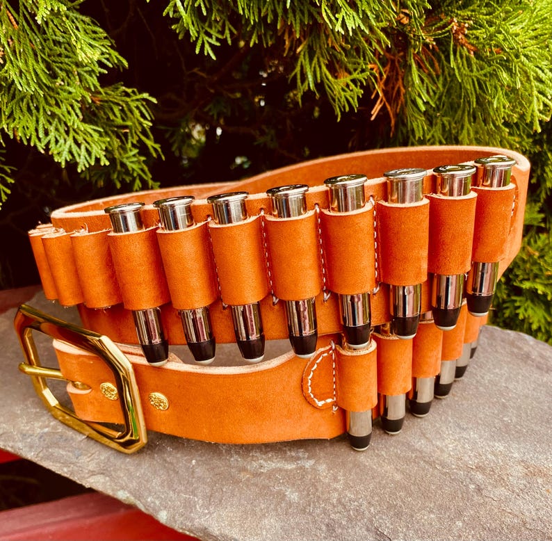 Cartridge Belts, RUSSET, 1 Ply, Leather shown in 2.25 in wide, Top Grain Leather, 30 Loops, USA image 2