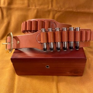 Cartridge Belts, RUSSET, 1 Ply, Leather shown in 2.25 in wide, Top Grain Leather, 30 Loops, USA image 3