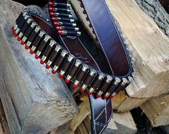 Bandolier 2PLY Leather, 2-1/4" and 3-1/4" SASH Style Brass, Shells, Custom SASS work for the Single Action Shooting Society, 4 Colors USA