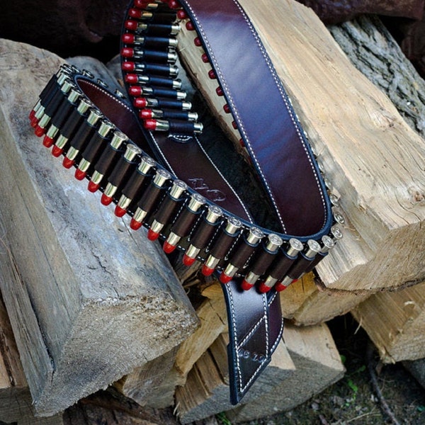 Bandolier 2PLY Leather, 2-1/4" and 3-1/4" SASH Style Brass, Shells, Custom SASS work for the Single Action Shooting Society, 4 Colors USA