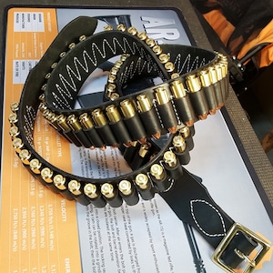 Bandolier 1 PLY Leather, BUCKLE Style 2-1/4" and 3-1/4" All calibers. Custom Sass work for the Single Action Shooting Society, 4 Colors USA