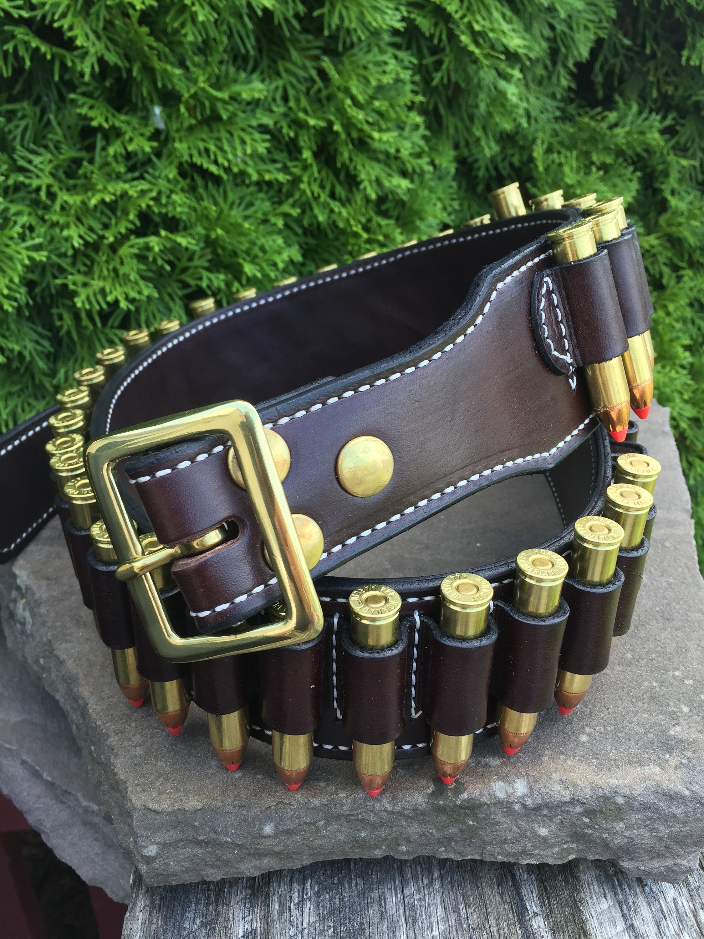 Cartridge Belt 2-1/4&quot; 2 PLY Our Finest Quality Leather Blk, Dk Brn, Russ, Nat Oil, Custom work for the Single Action Shooting Society. USA
