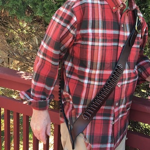BANDOLIER Adjustable Leather 2.25" wide, Sash Style w/Buckle, SINGLE PLY, Brass or Shotgun, 50BMG,  45-70, 500SW, Blk, Russet, Dk Brn, Oil.