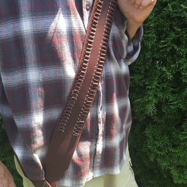 Bandolier SINGLe PLY,2 ROW SASH style, 3.25" Wide, for HANDGuNS Only, 22 rim,22 mag,32,38, 357, 45LC, Oil Treated, Blk, Russet and Dk Brn