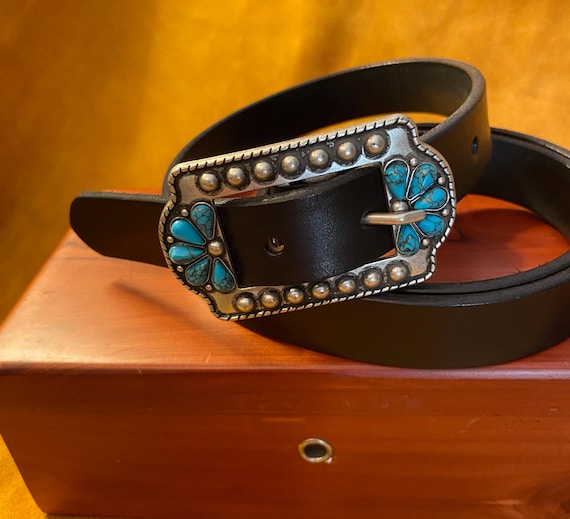 black dress with turquoise belt Thelma Calf Leather Turquoise Belt main image 1